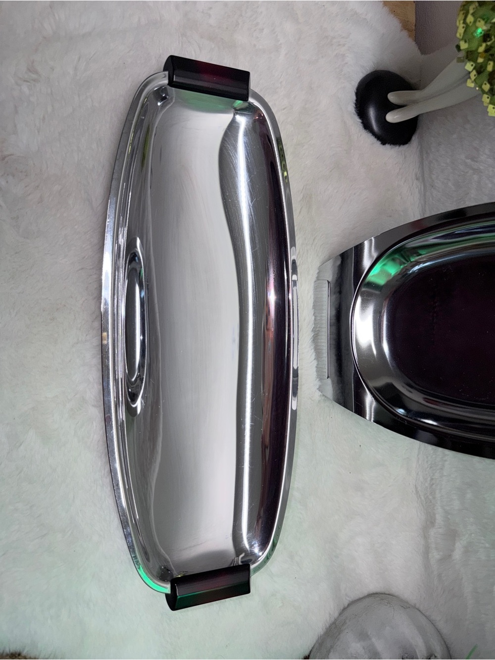 Set of Chrome Serving Tray w/ Burgundy Handles & Chromex 12x6” Serving Dish 🔥 - Picture 2 of 6